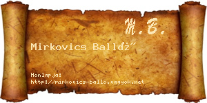 Mirkovics Balló névjegykártya